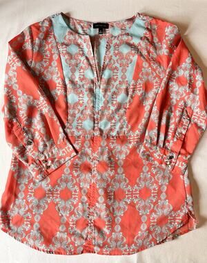 The Limited Coral And Light Blue Tunic-Style Blouse, Size M